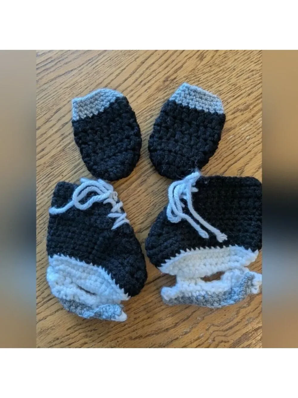 NHL hand-crocheted blue, orange and white HOCKEY infant knit set. 0-3 Months New